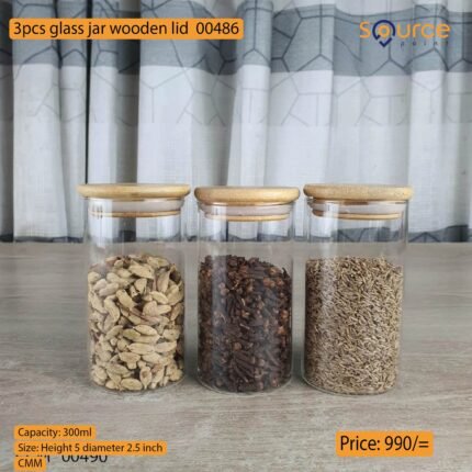 3pcs glass jar wooden lid  00486 350ml